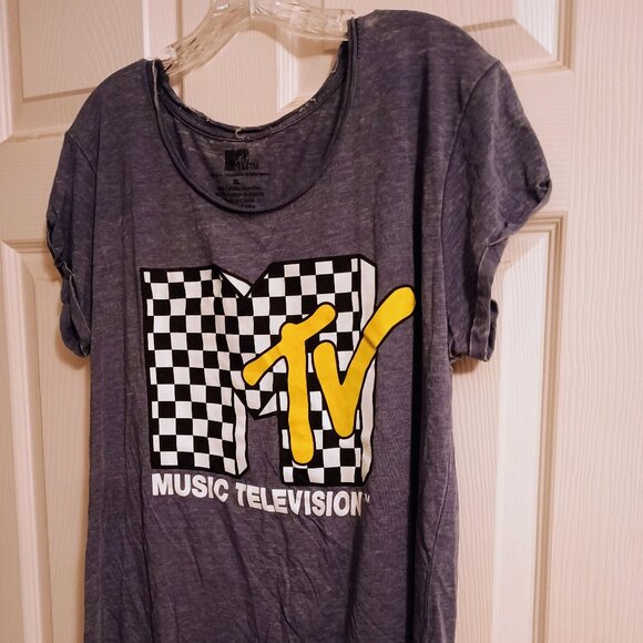 MTV Checker Board Blue Tshirt, XL, New - Picture 1 of 3